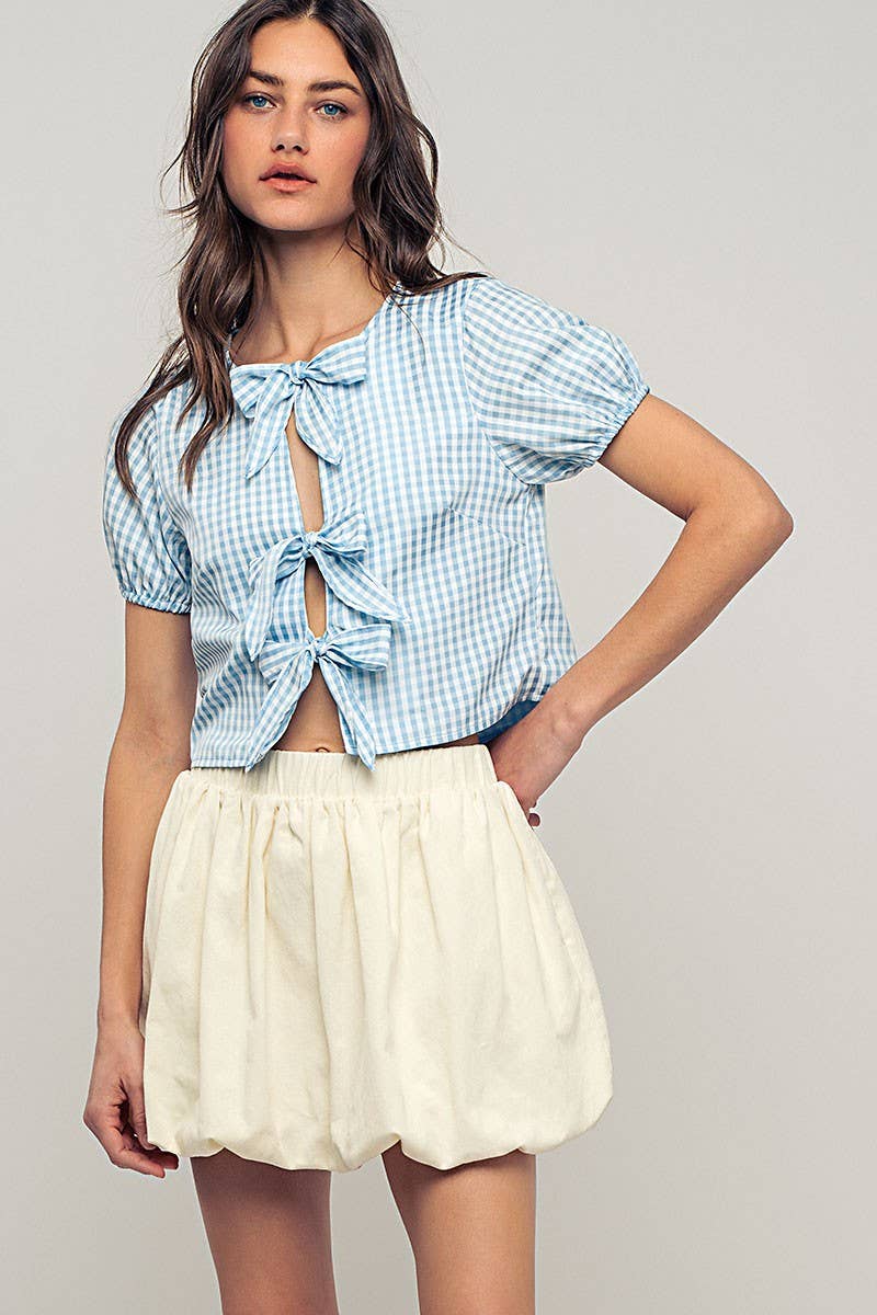 Urban Daizy Gingham Triple Bow Puff Sleeve Crop Top Pink Blouse - Women's (UDZ-TP-01033) – alternate view 23