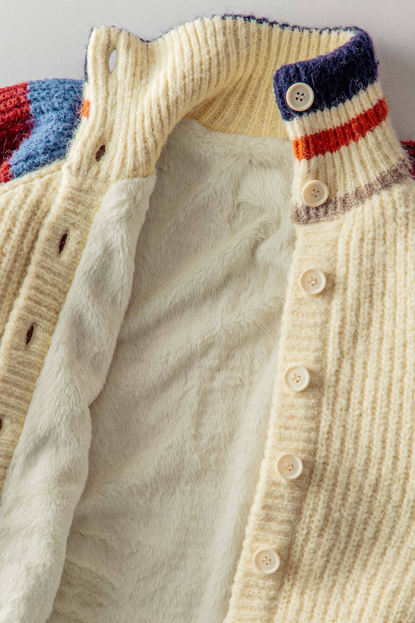 Chunky Rib-Knit Faux Fur Lined Cardigan