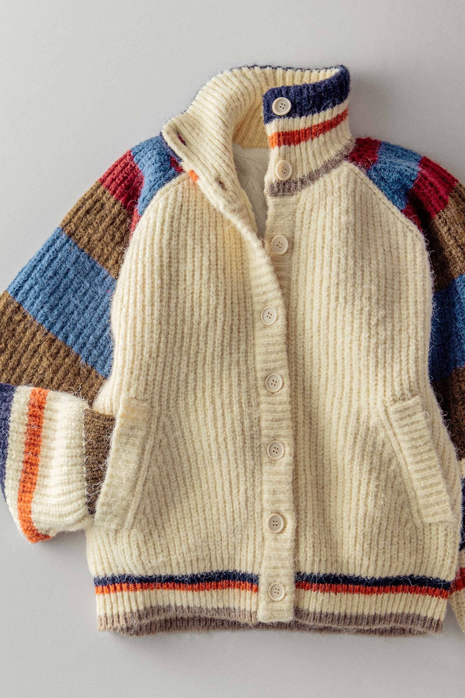 Chunky Rib-Knit Faux Fur Lined Cardigan