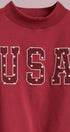 USA Polka Dot Varsity Letter Mock Neck Sweatshirt in BURGUNDY - Women's Sweatshirts & Hoodies | Urban Daizy