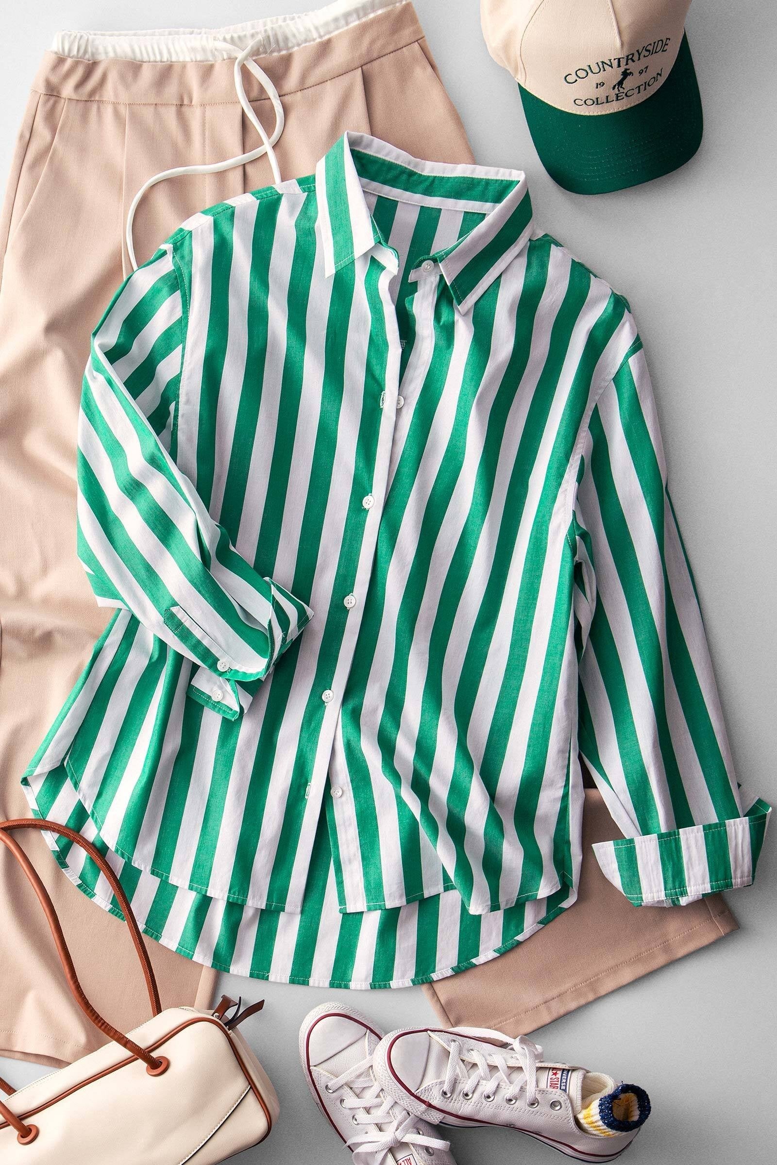 Oversized Stripe Button Down Collared Shirt