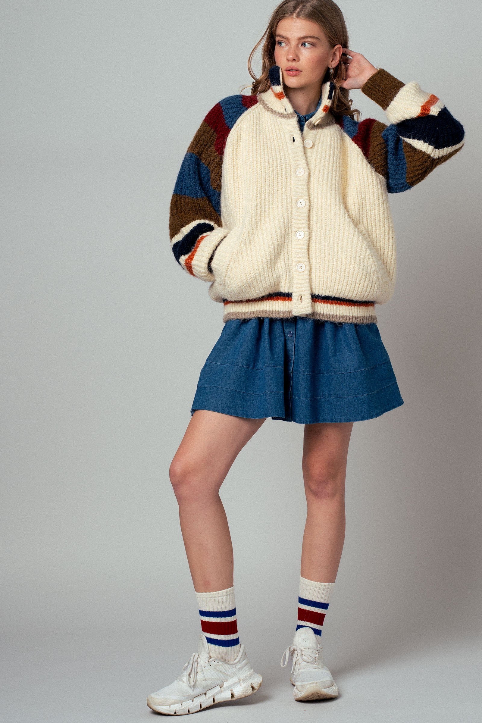Chunky Rib-Knit Faux Fur Lined Cardigan