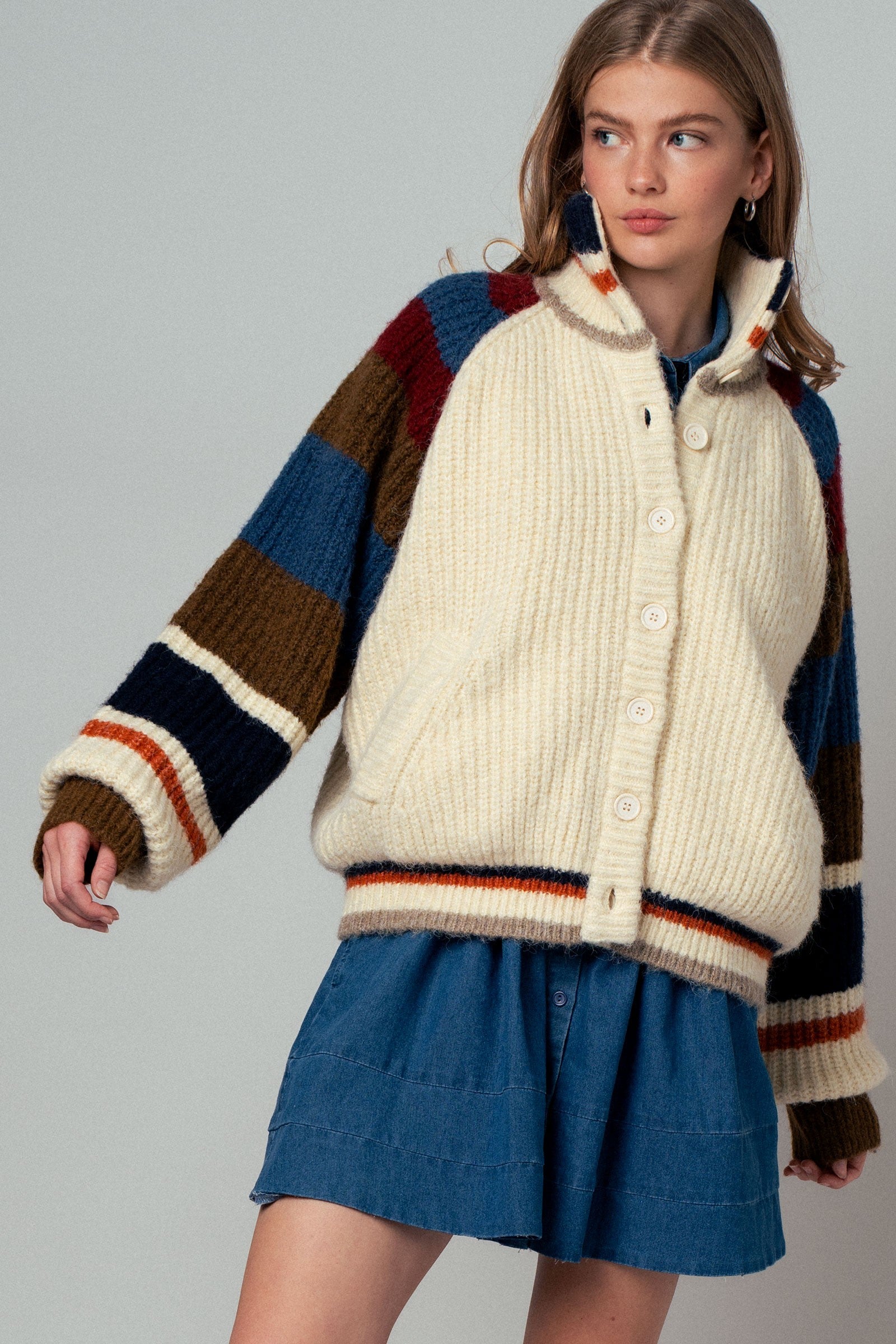 Chunky Rib-Knit Faux Fur Lined Cardigan