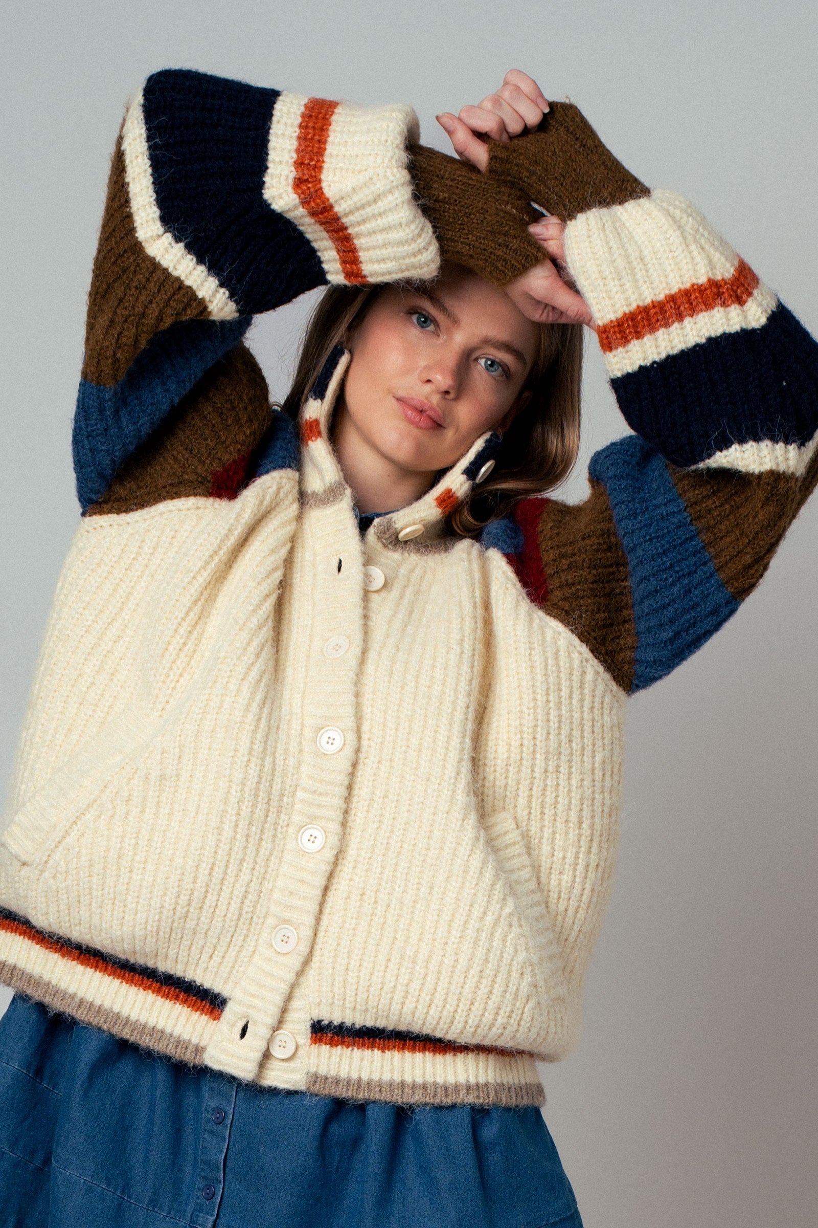 Chunky Rib-Knit Faux Fur Lined Cardigan