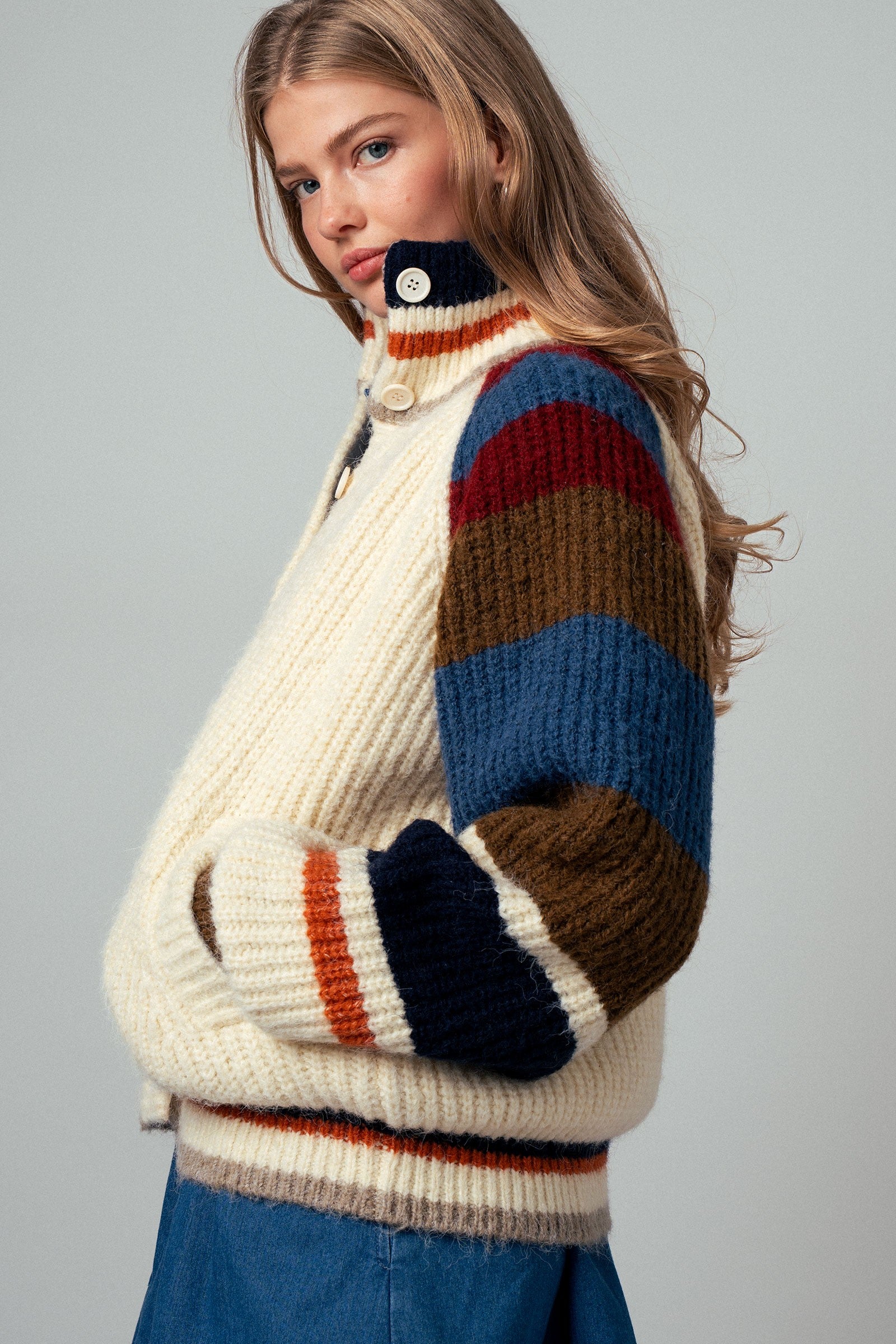 Chunky Rib-Knit Faux Fur Lined Cardigan