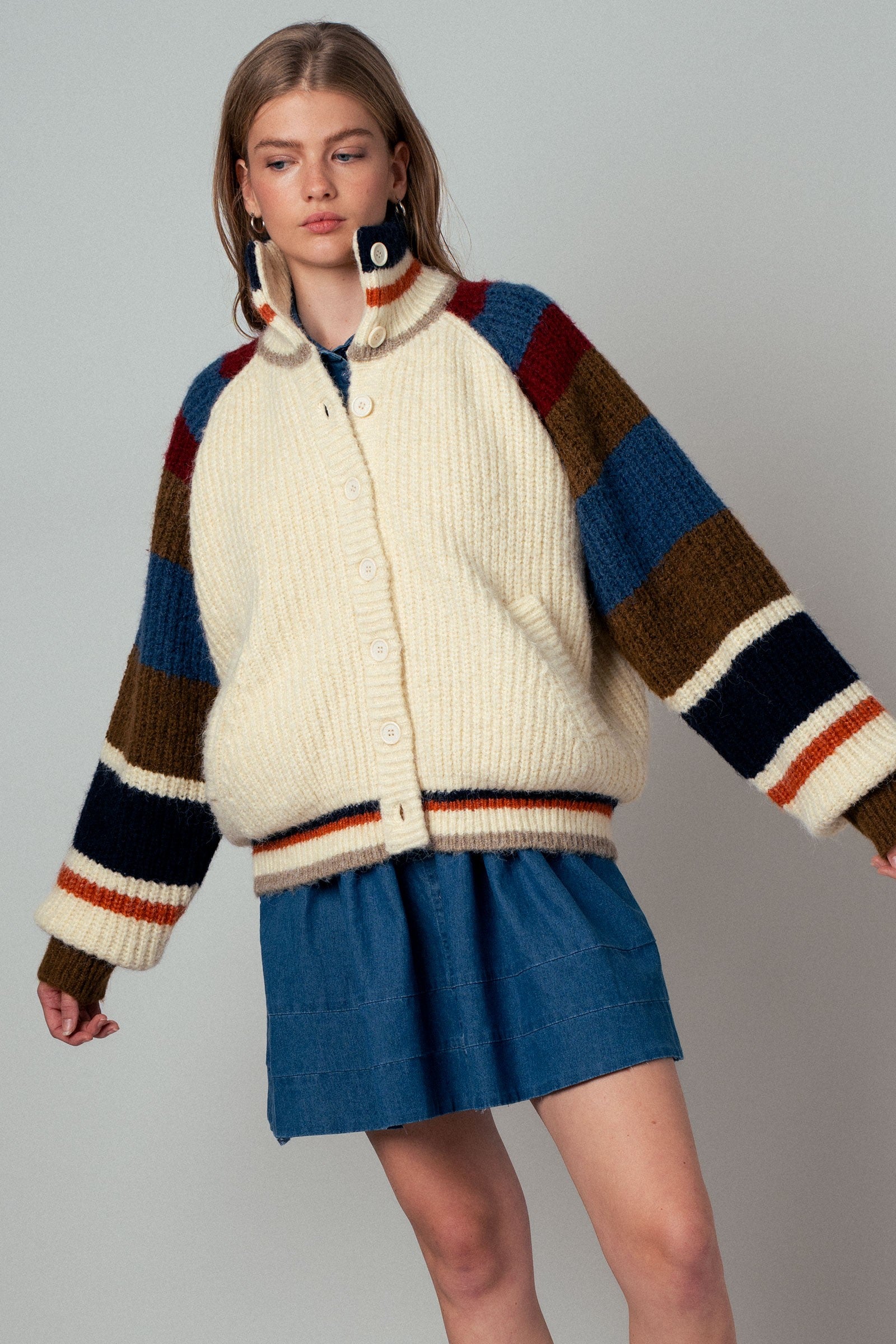 Chunky Rib-Knit Faux Fur Lined Cardigan
