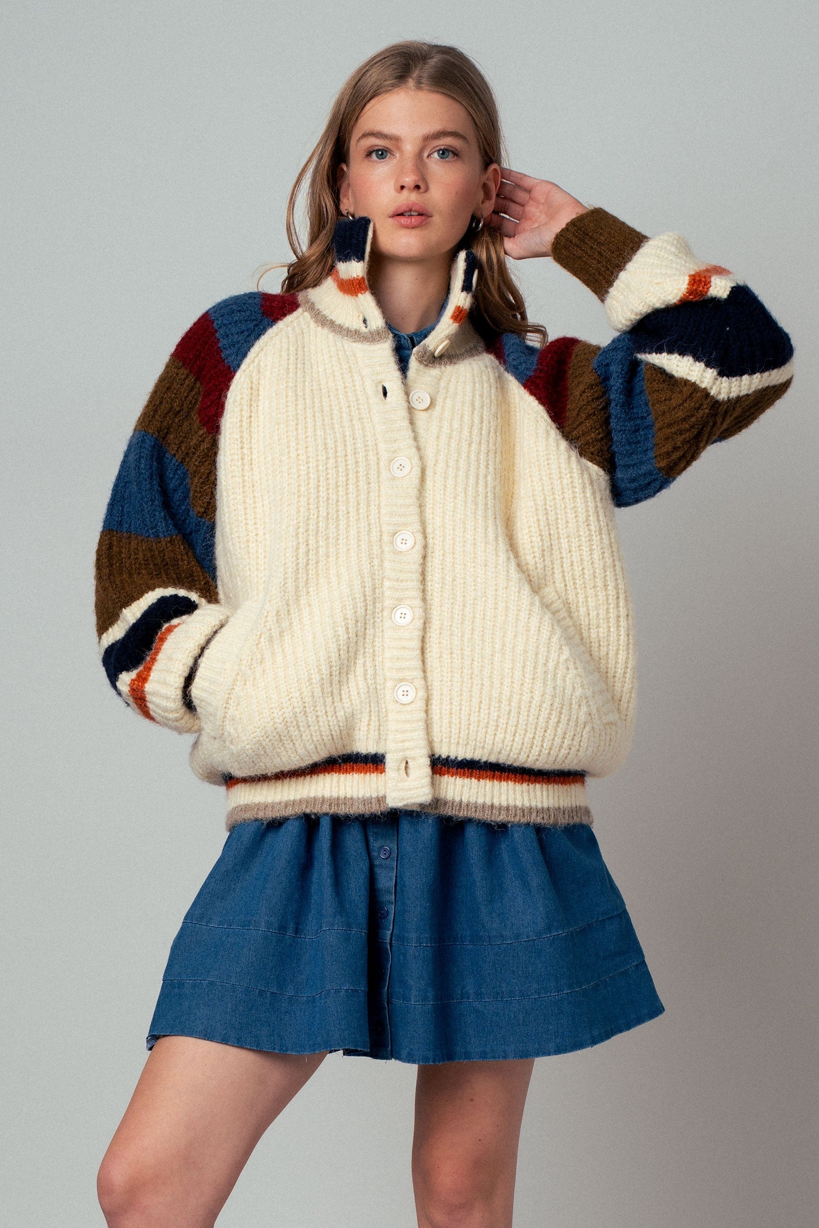 Chunky Rib-Knit Faux Fur Lined Cardigan
