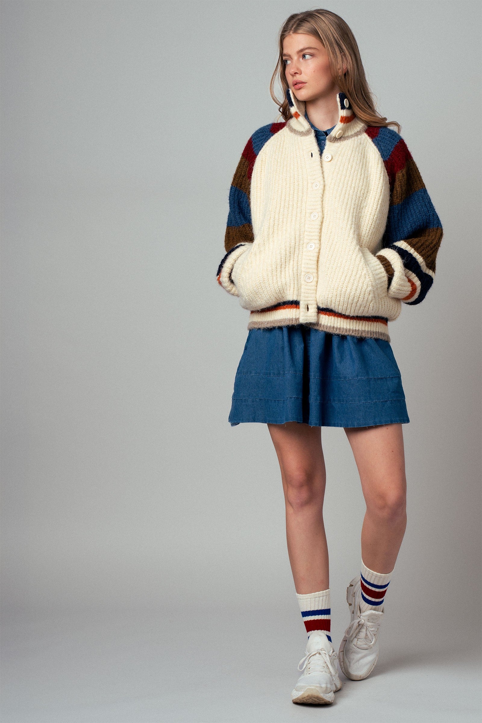 Chunky Rib-Knit Faux Fur Lined Cardigan