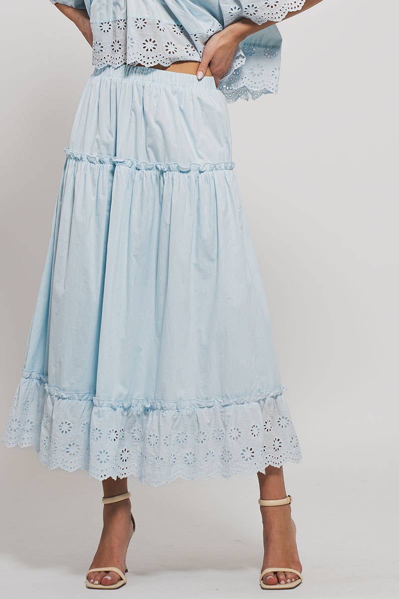 Urban Daizy Laced Eyelet Tiered Midi Skirt Lt-Blue Skirt - Women's (UDZ-SK-00108) – alternate view 25