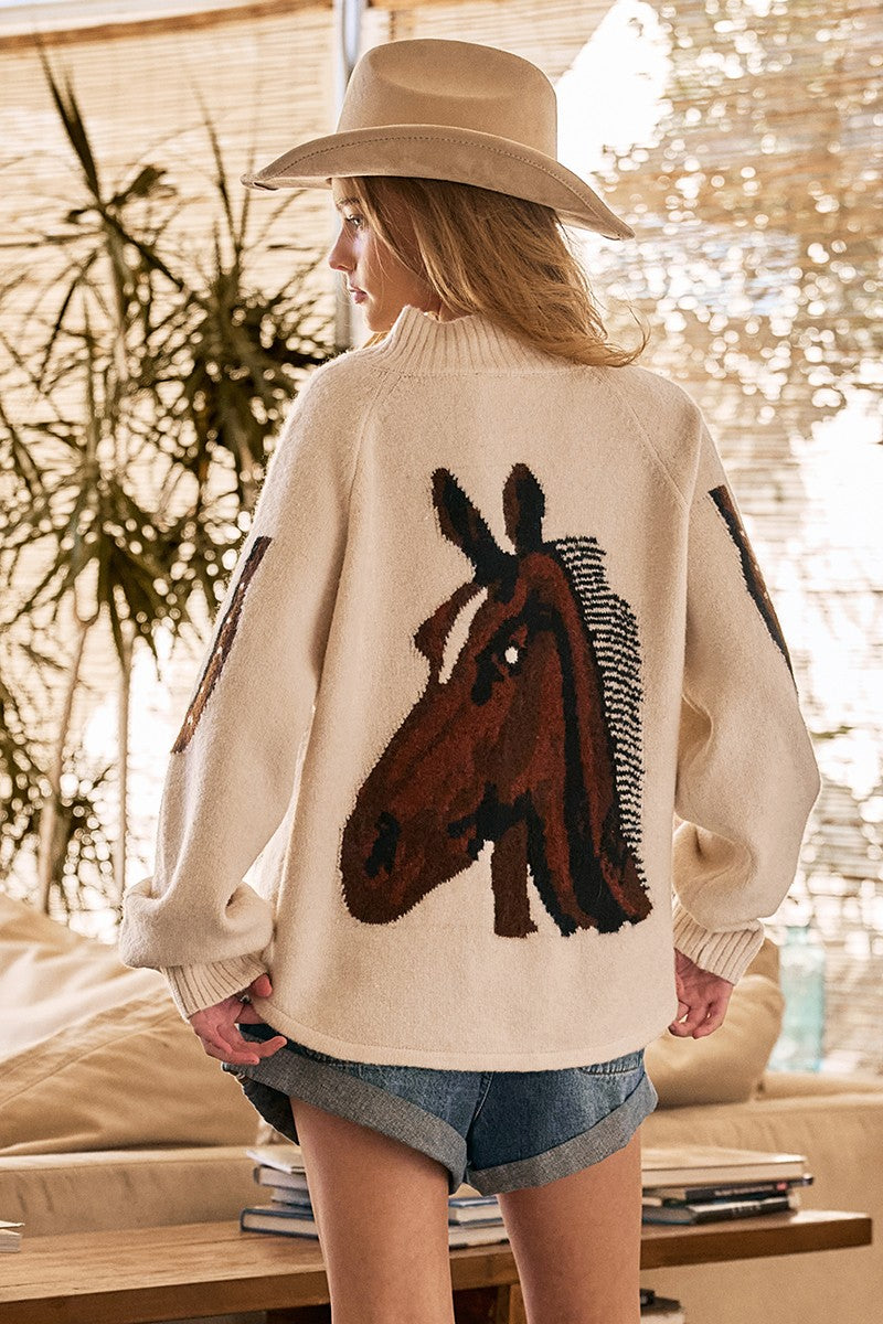 Western Horse Intarsia Cardigan