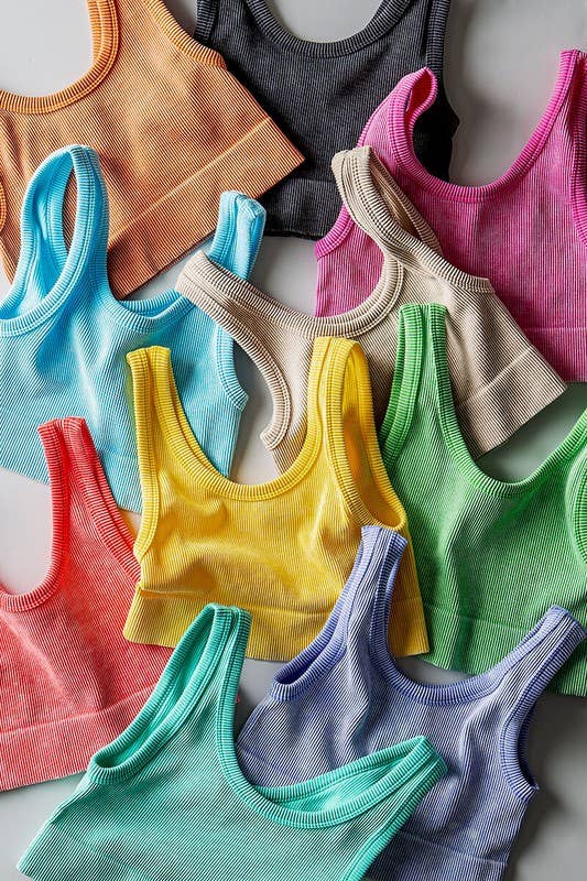 Urban Daizy Mineral Wash Ribbed Scoop Neck Crop Tank Top Black Tank Top - Women's (UDZ-TP-00275) – alternate view 2