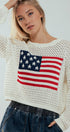 Urban Daizy Old American Flag Crochet Crewneck Sweater Ivory Knit Sweater - Women's (UDZ-KN-00502) – alternate view 6