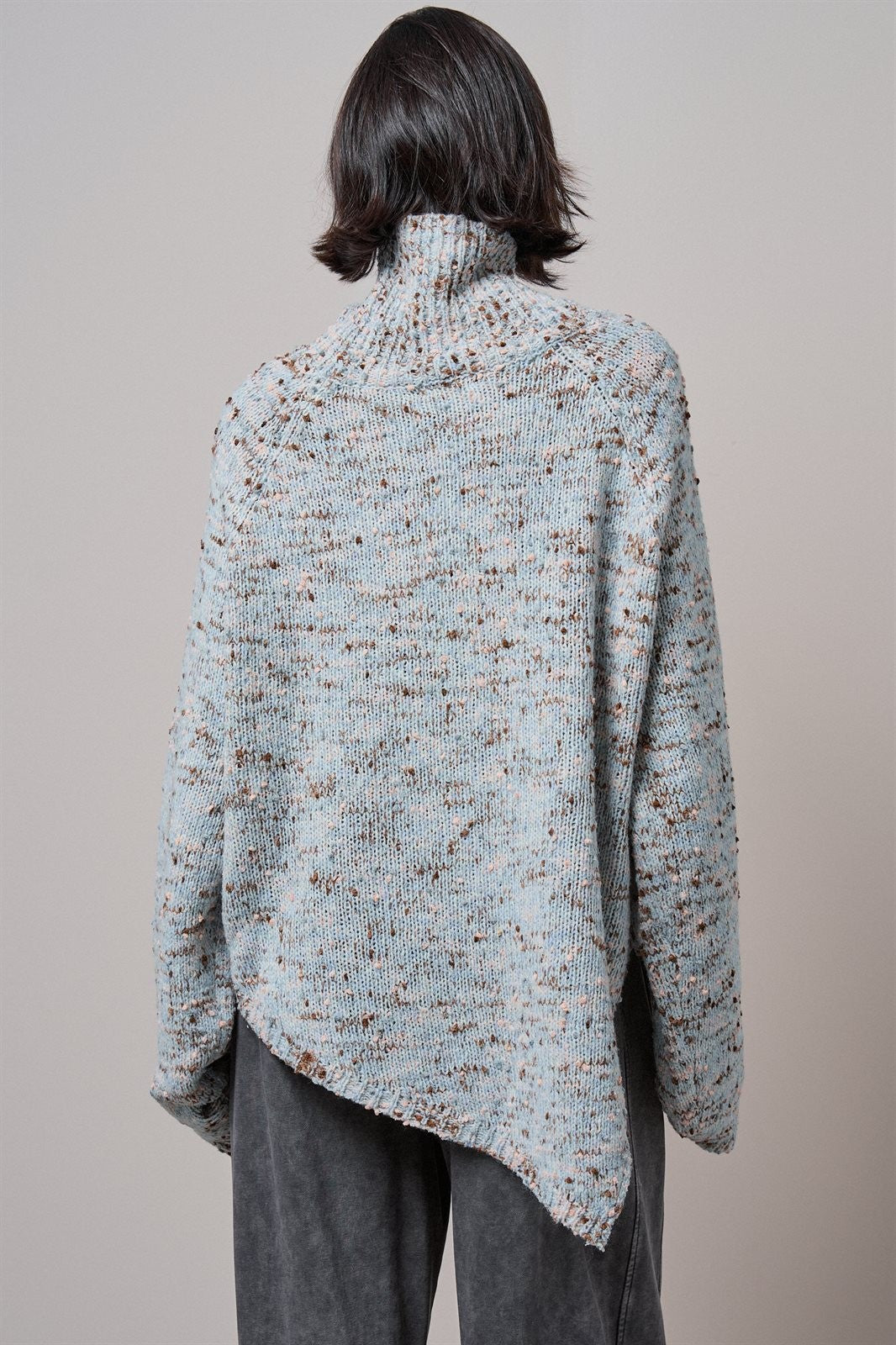 Chunky Knit Mock Neck Oversized Poncho Sweater in BLUE - Women's Sweaters | Urban Daizy