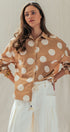 Polka Dot Button Shirt in TAUPE - Women's Tops | Urban Daizy