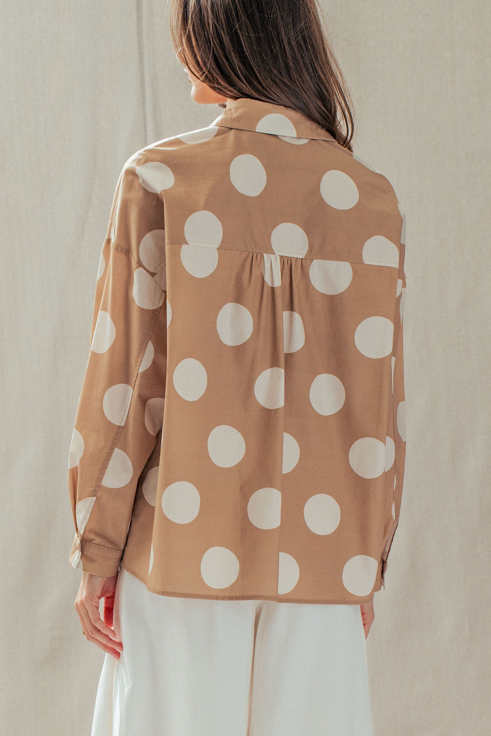 Polka Dot Button Shirt in TAUPE - Women's Tops | Urban Daizy