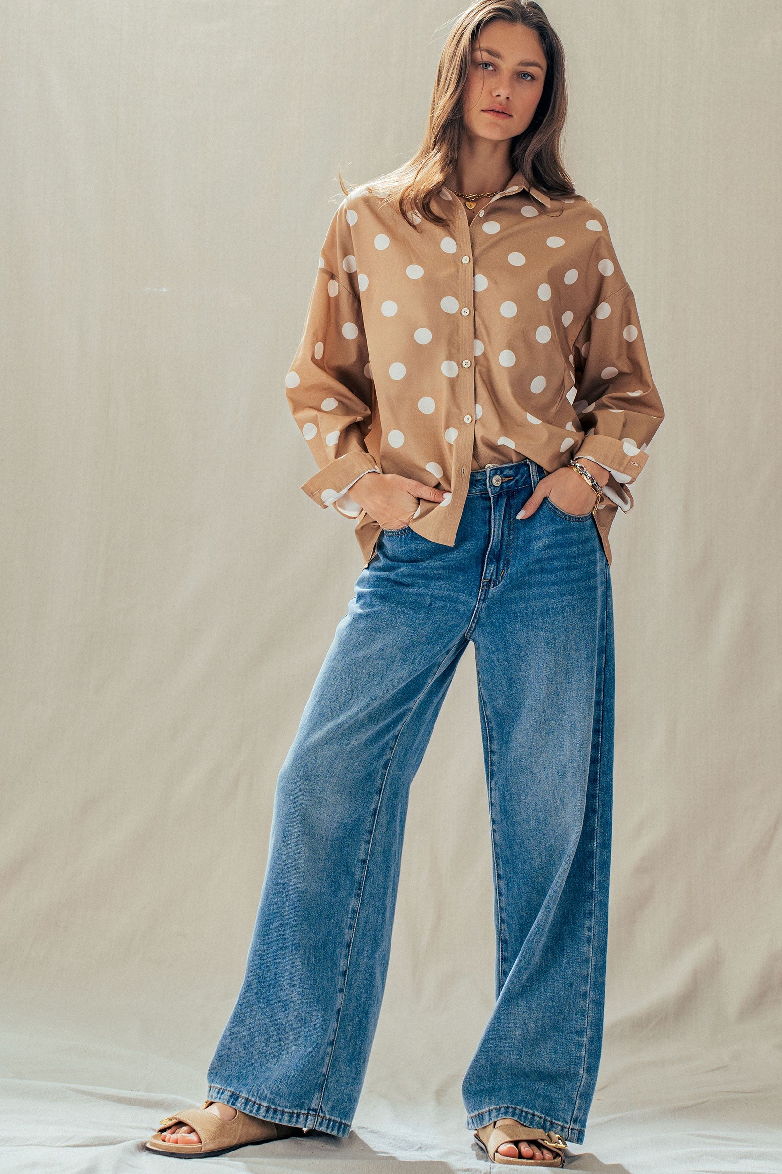 Polka Dot Button Shirt - Women's Tops | Urban Daizy