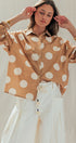 Polka Dot Button Shirt in TAUPE - Women's Tops | Urban Daizy