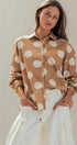 Polka Dot Button Shirt in TAUPE - Women's Tops | Urban Daizy