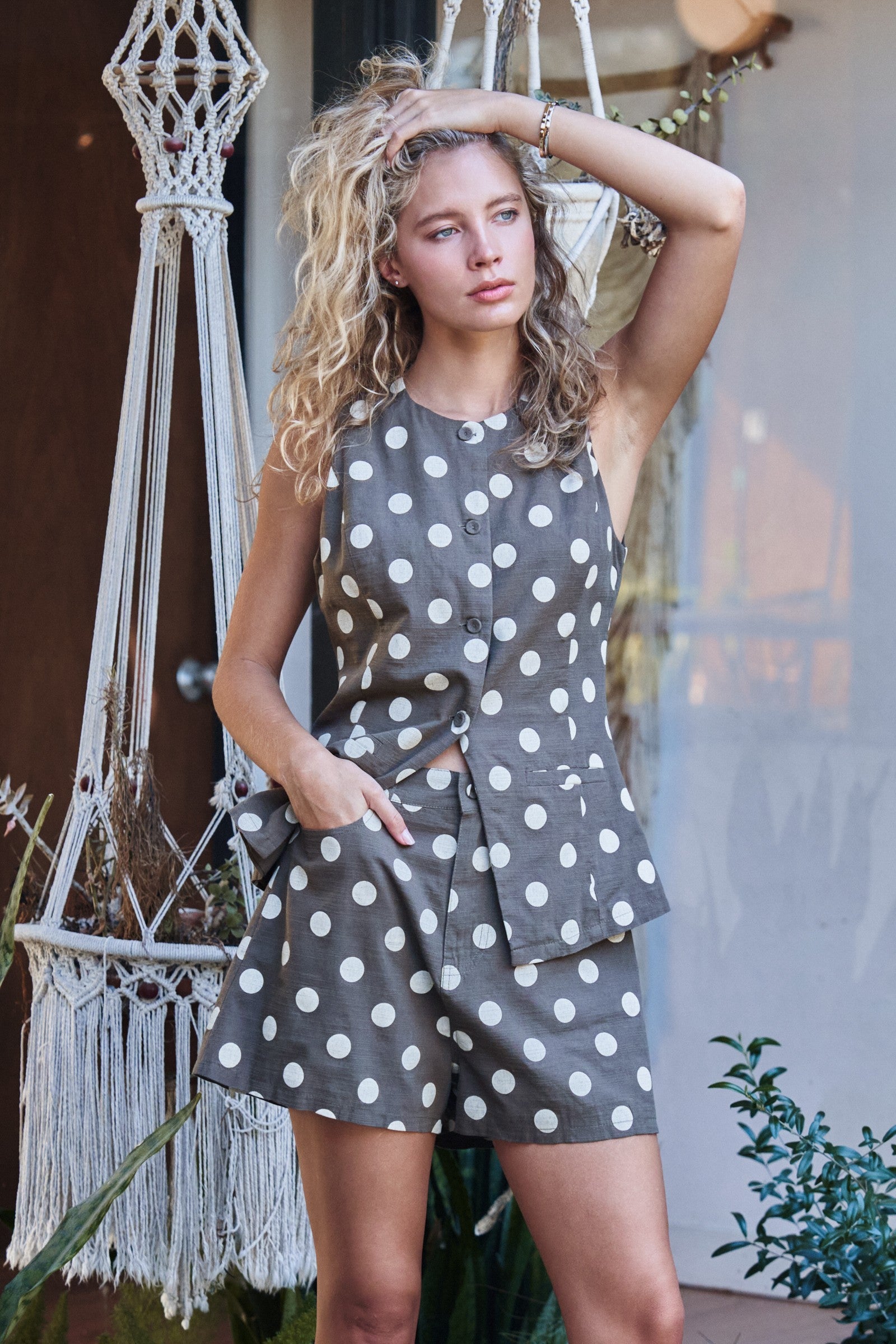 Polka Dot Cotton Linen Matching Set