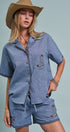 Sweet Cowgirl Boot Stitch Embroidered Shirt in BLUE - Women's Shirts & Blouses | Urban Daizy