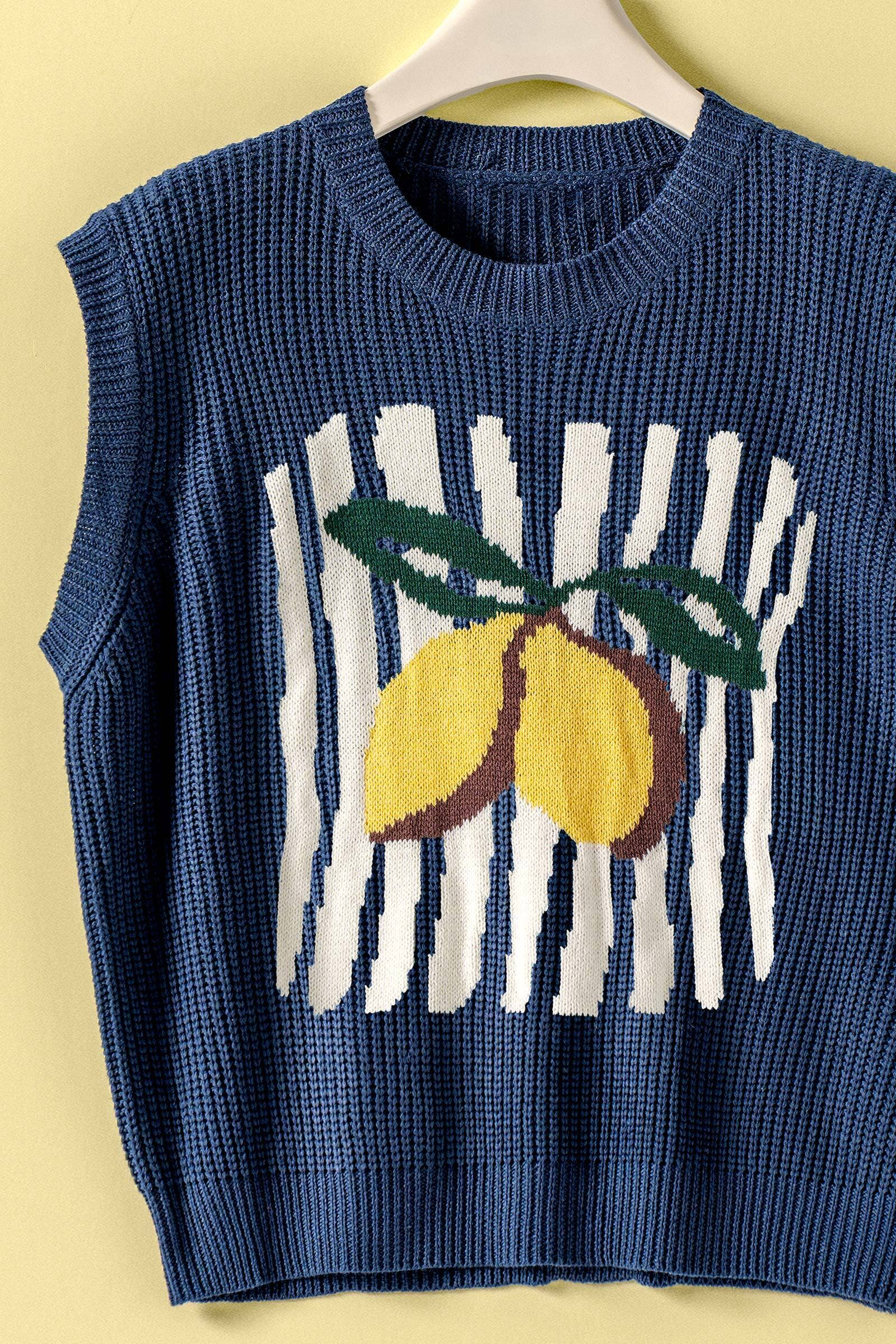 Urban Daizy Lemon Graphic Knit Vest Citrus Print Navy Sweater Vest - Women's (UDZ-KN-01048) – alternate view 3