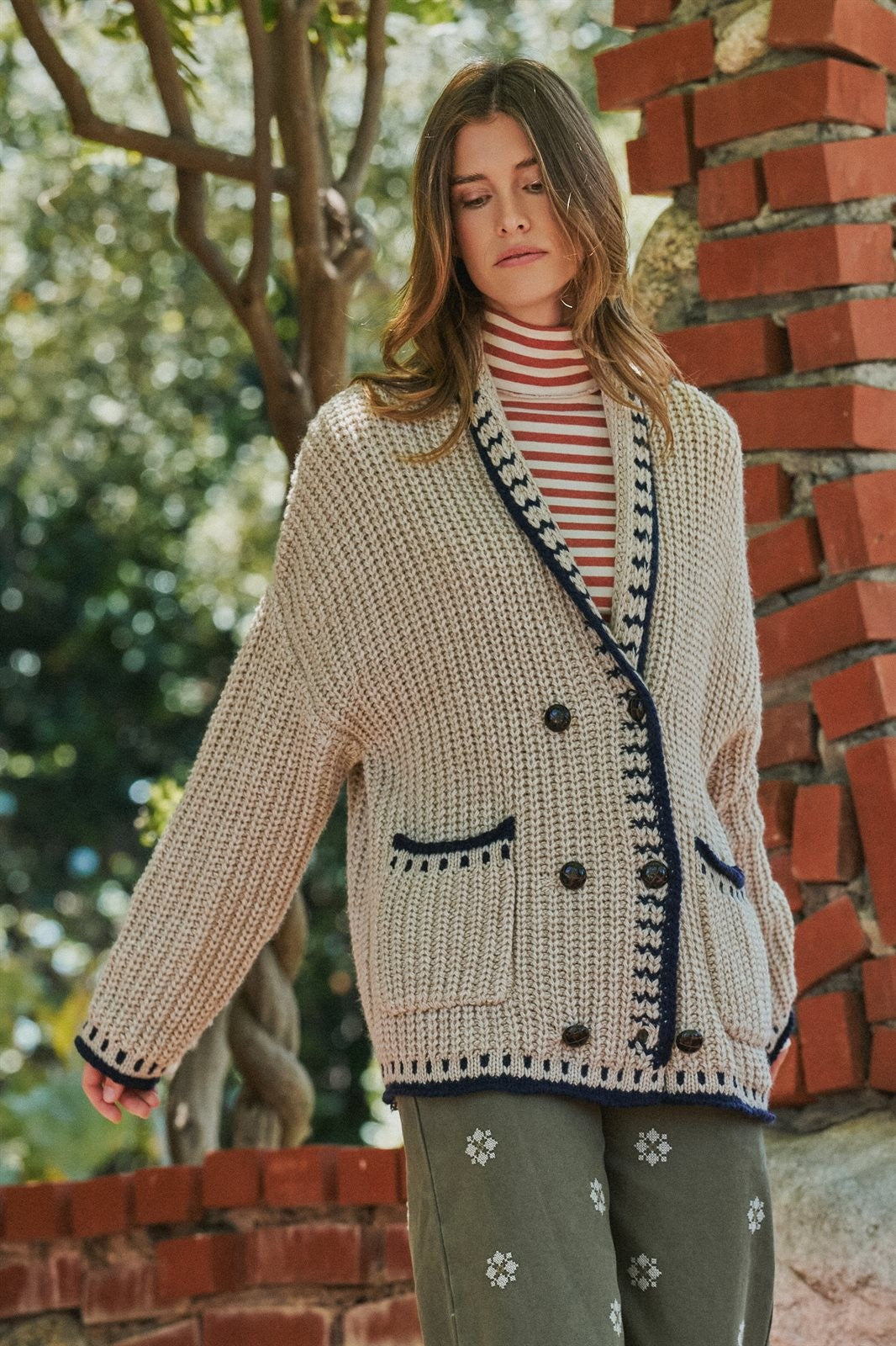 Chunky Knit Cardigan Sweater with Stitch Looks in TAUPE	 - Women's Cardigans & Shrugs | Urban Daizy