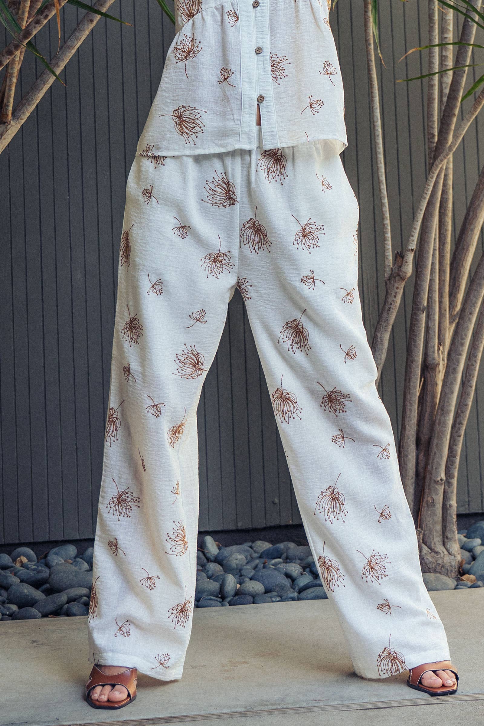 Urban Daizy Floral Print Wide-Leg Linen Blend Pants Black Pants - Women's (UDZ-PT-00460) – alternate view 3