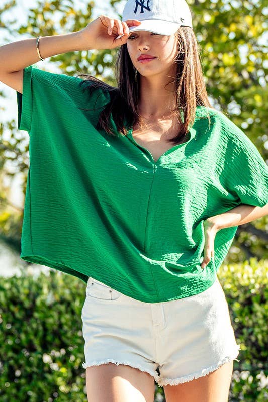 Urban Daizy Oversized V-Neck Folded Short Sleeve Top-GD Gd-Blue Blouse - Women's (UDZ-TP-00270) – alternate view 26