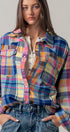 Oversized Plaid Button-Up Flannel Shirt w Pockets in BLUE MULTI - Women's Shirts & Blouses | Urban Daizy
