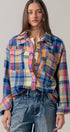 Oversized Plaid Button-Up Flannel Shirt w Pockets in BLUE MULTI - Women's Shirts & Blouses | Urban Daizy