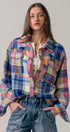 Oversized Plaid Button-Up Flannel Shirt w Pockets in BLUE MULTI - Women's Shirts & Blouses | Urban Daizy