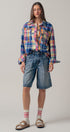 Oversized Plaid Button-Up Flannel Shirt w Pockets in BLUE MULTI - Women's Shirts & Blouses | Urban Daizy