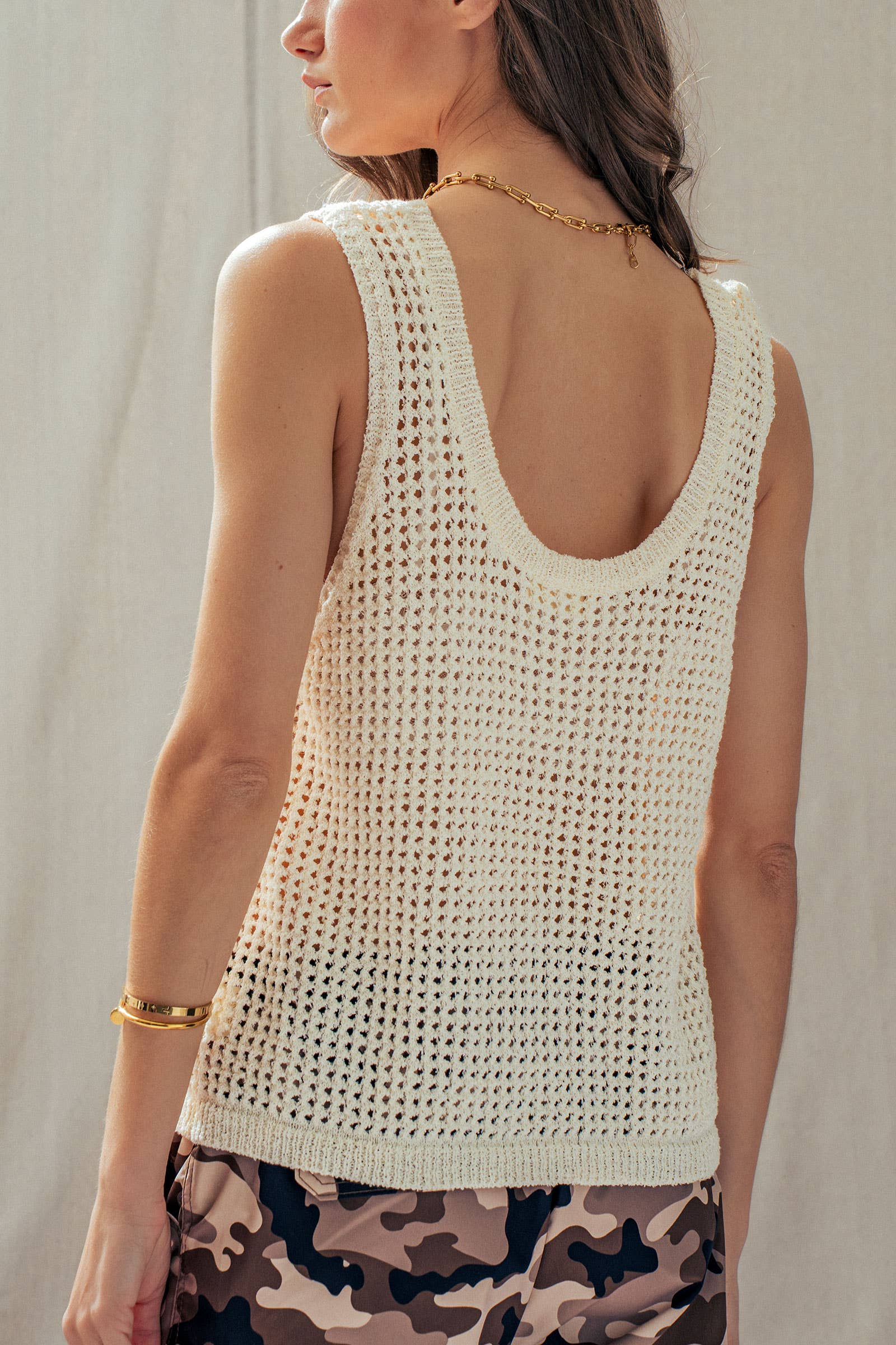 Relaxed Open-Knit Sleeveless Sweater Tank