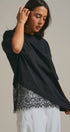 Oversized Cotton Tee with Asymmetric Lace Hem in BLACK - Women's T-Shirts & Polos | Urban Daizy