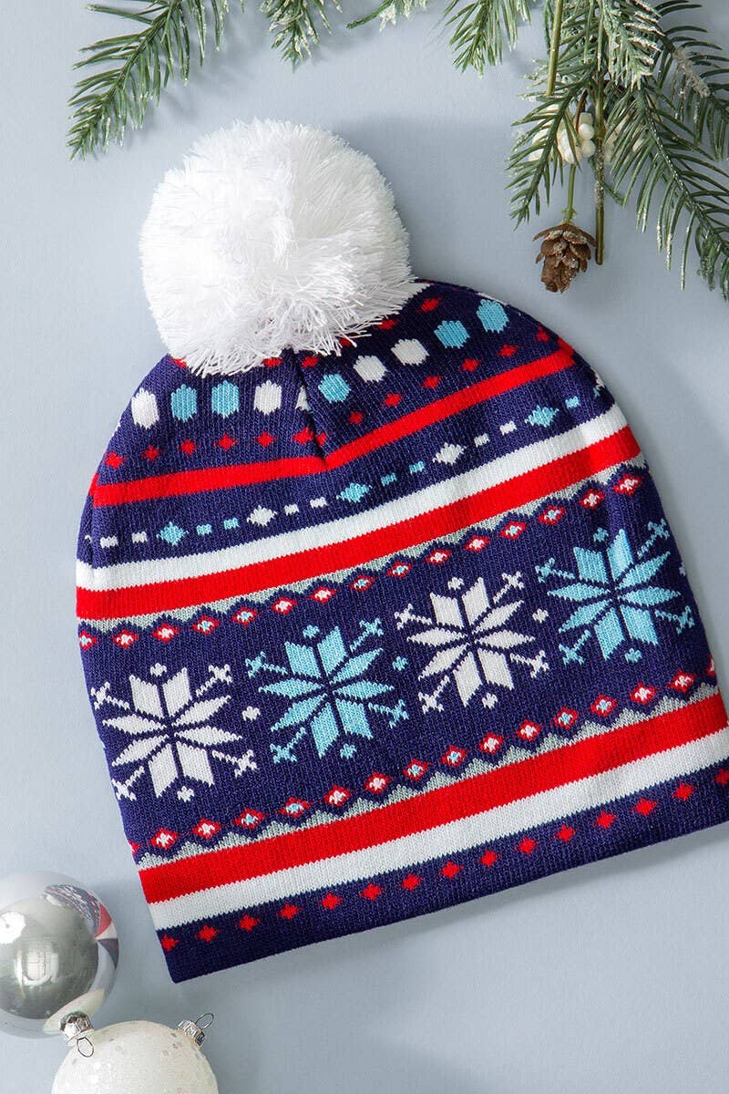 Urban Daizy Festive Fair Isle Snowflake Pom Pom Beanie Navy Beanie - Women's (UDZ-AC-00002)