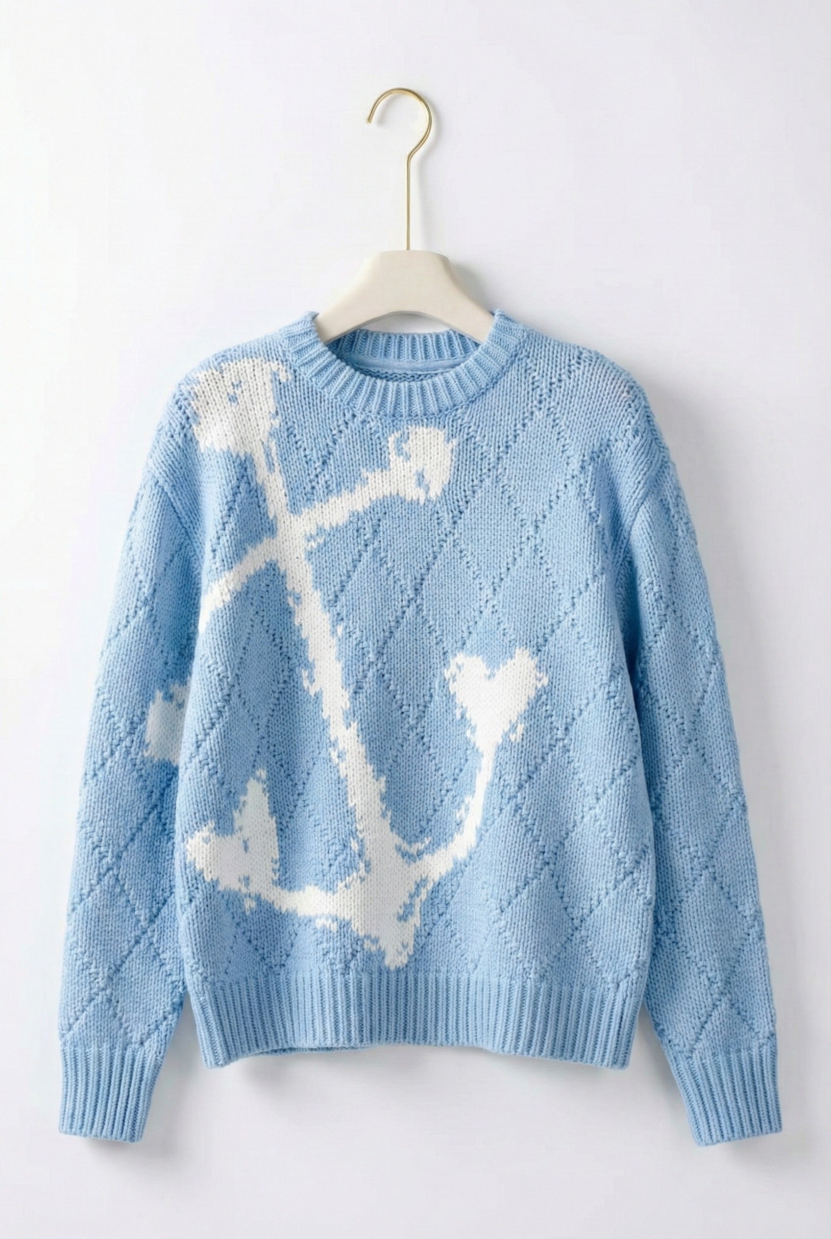 Nautical Anchor Intarsia Textured Knit Sweater