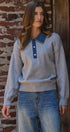 Denim Collar Polo Sweater with Gold Buttons in GREY - Women's Sweaters | Urban Daizy