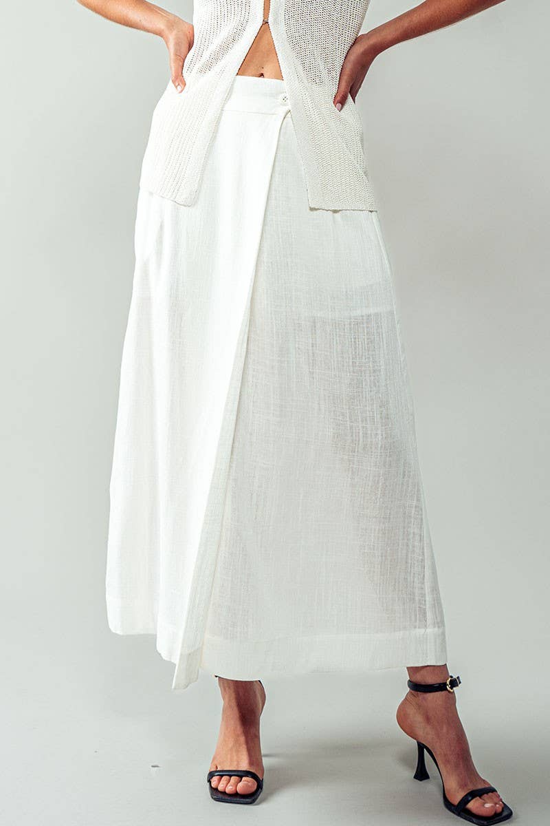 Bohemian Button Front Wrap Around Elastic Waist Maxi Skirt