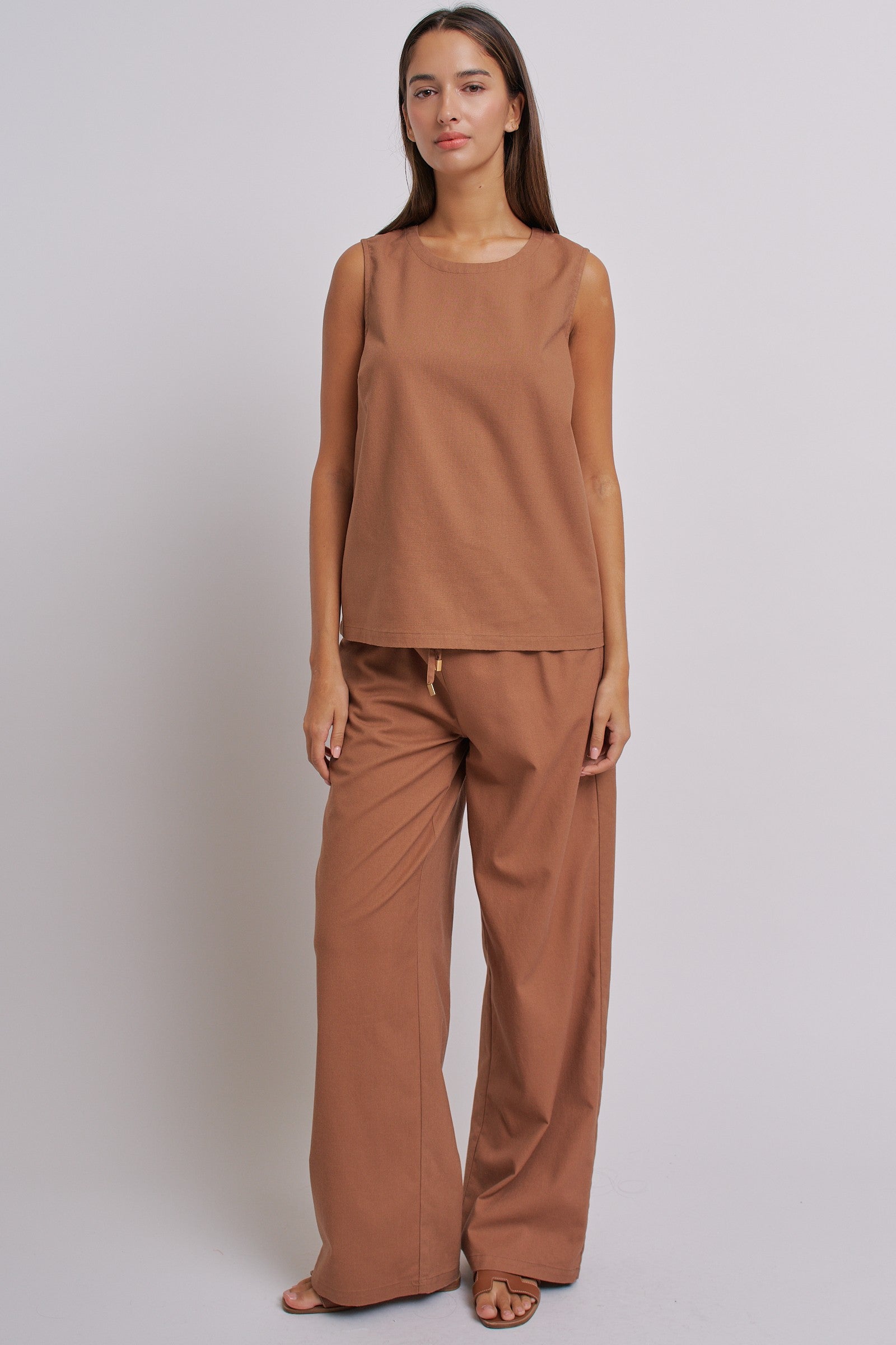 Minimal Muse Linen Sleeveless Top in BROWN - Women's Fashion | Urban Daizy