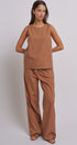 Minimal Muse Linen Sleeveless Top in BROWN - Women's Fashion | Urban Daizy