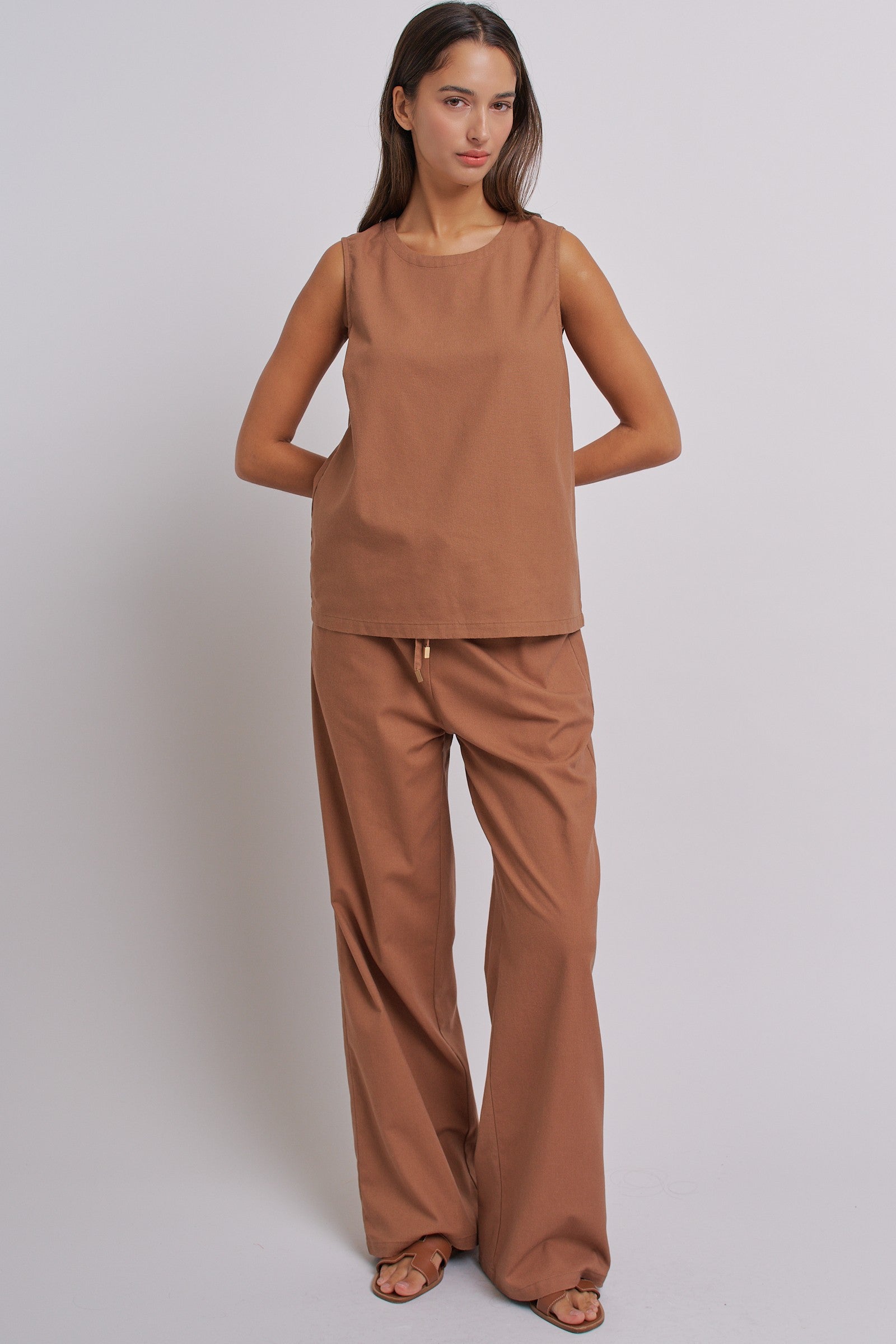 Minimal Muse Linen Sleeveless Top in BROWN - Women's Fashion | Urban Daizy