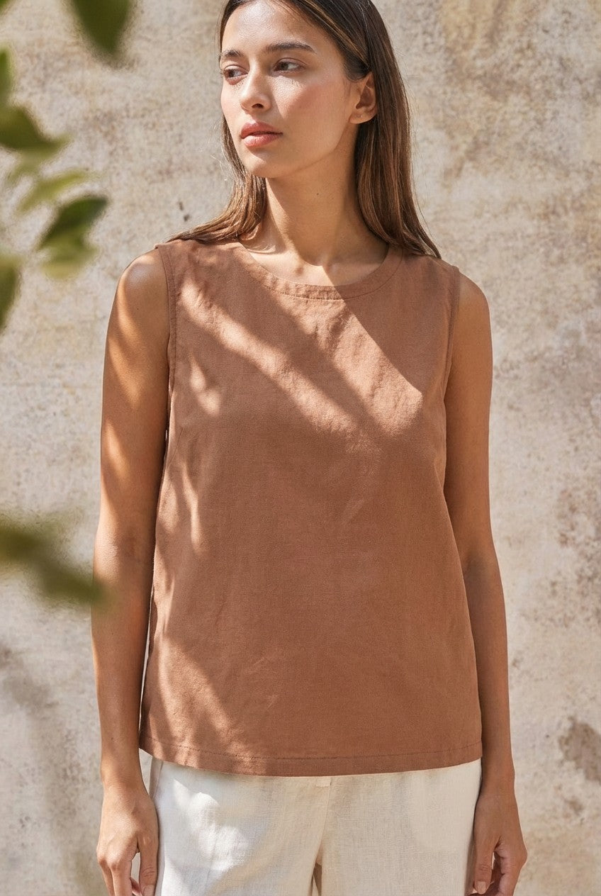 Minimal Muse Linen Sleeveless Top in BROWN - Women's Fashion | Urban Daizy