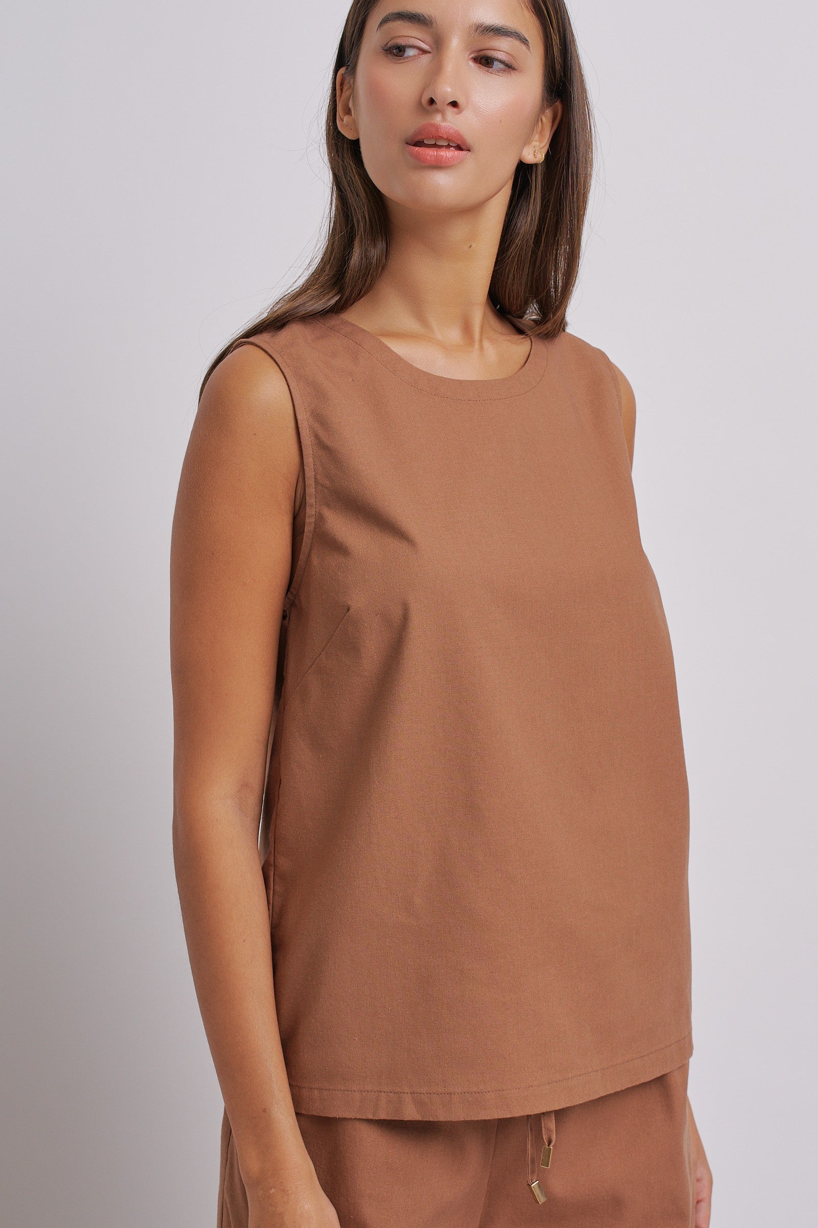 Minimal Muse Linen Sleeveless Top in BROWN - Women's Fashion | Urban Daizy