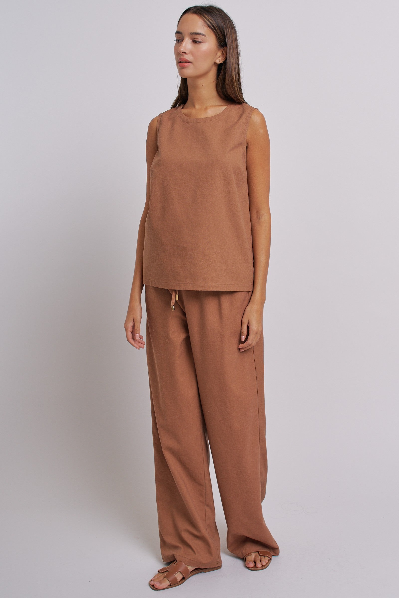 Minimal Muse Linen Sleeveless Top in BROWN - Women's Fashion | Urban Daizy