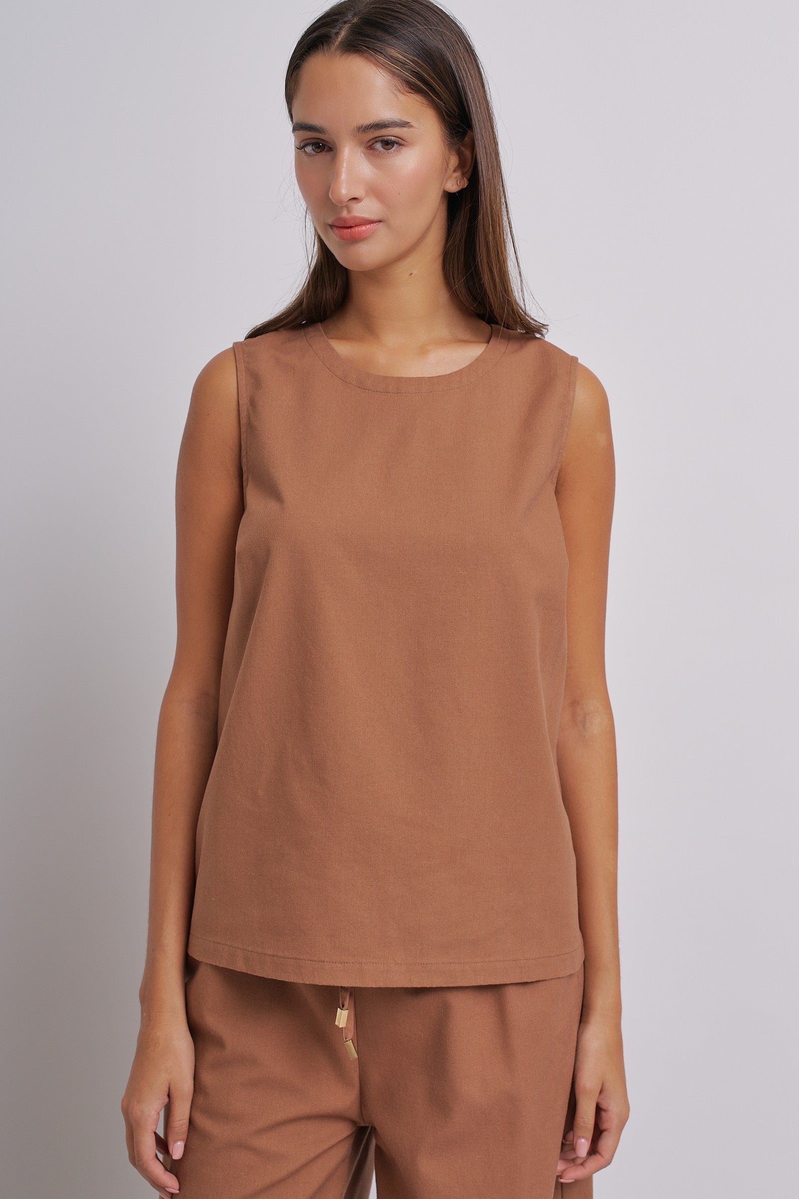 Minimal Muse Linen Sleeveless Top in BROWN - Women's Fashion | Urban Daizy