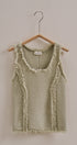 Frayed Trim Textured Knit Sleeveless Top