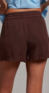 Sun Washed Chambray Shorts in CHOCOLATE - Women's Pants | Urban Daizy