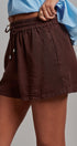 Sun Washed Chambray Shorts in CHOCOLATE - Women's Pants | Urban Daizy