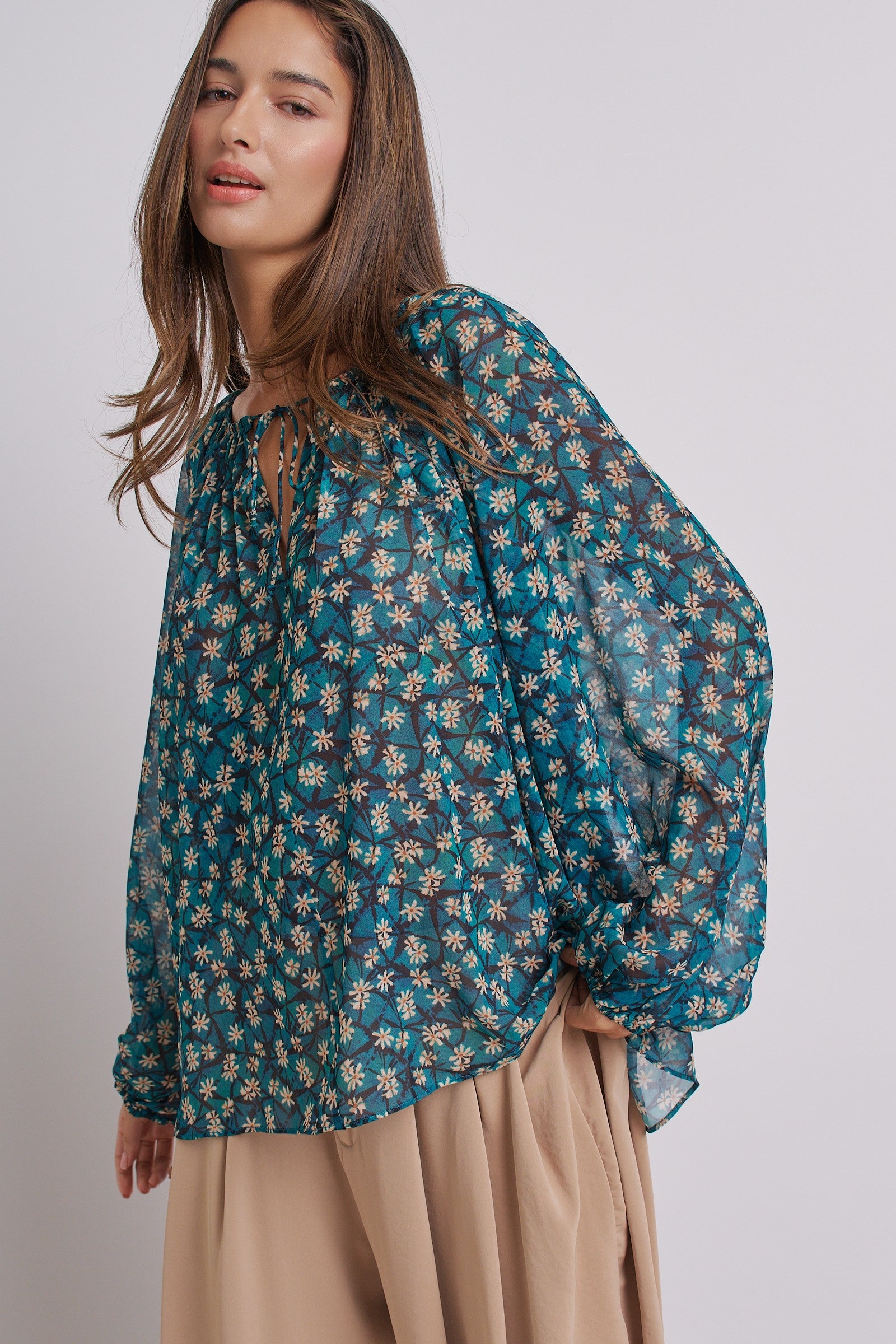 Bohemian Muse Floral Blouse in GREEN MULTI - Women's Pants | Urban Daizy