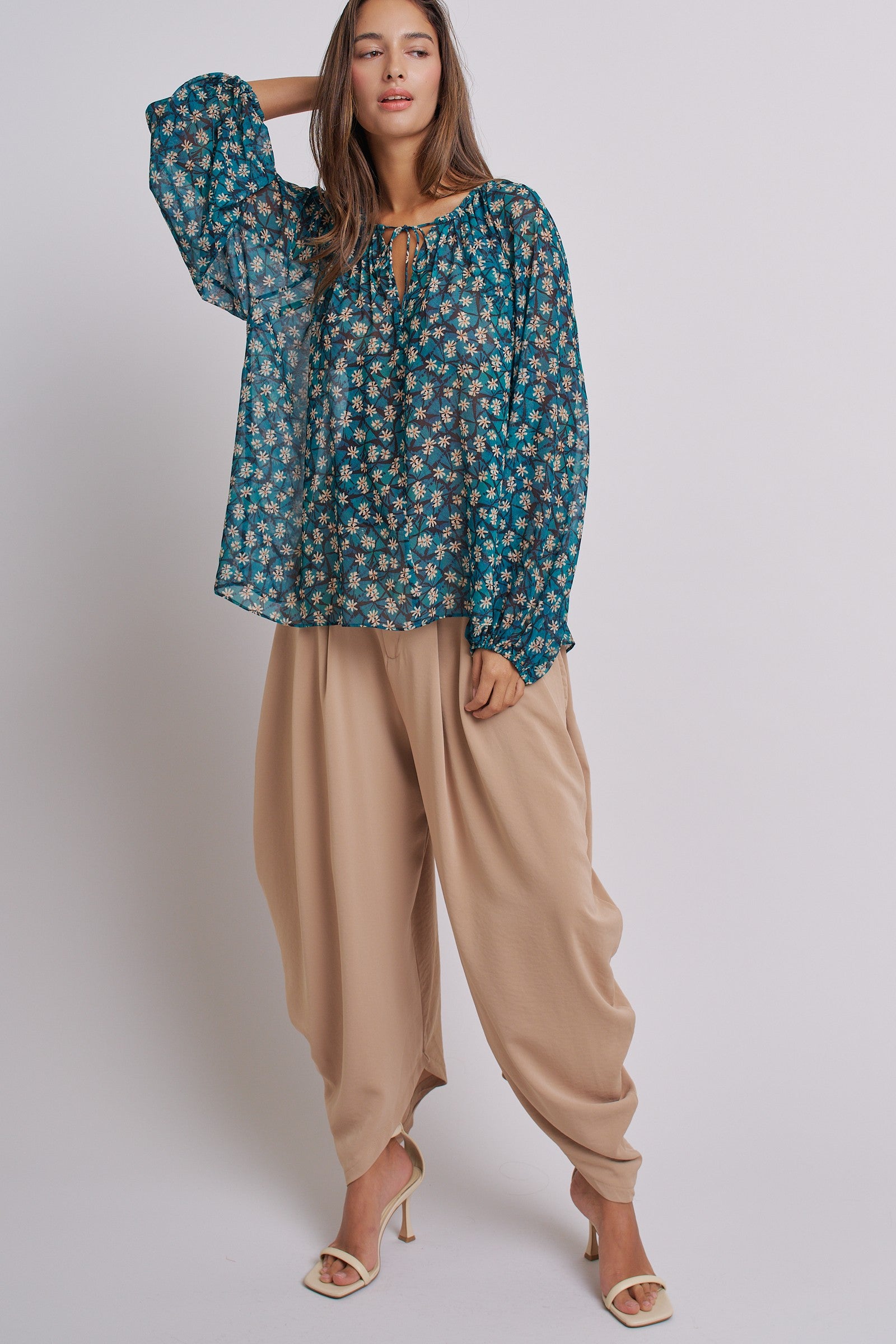 Bohemian Muse Floral Blouse in GREEN MULTI - Women's Pants | Urban Daizy